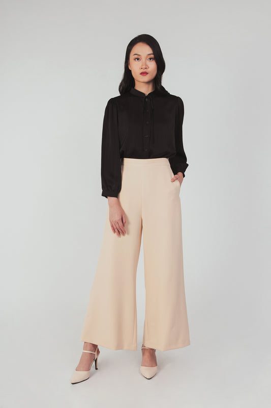 Palazzo Pants With Pleat Detail - Vanilla