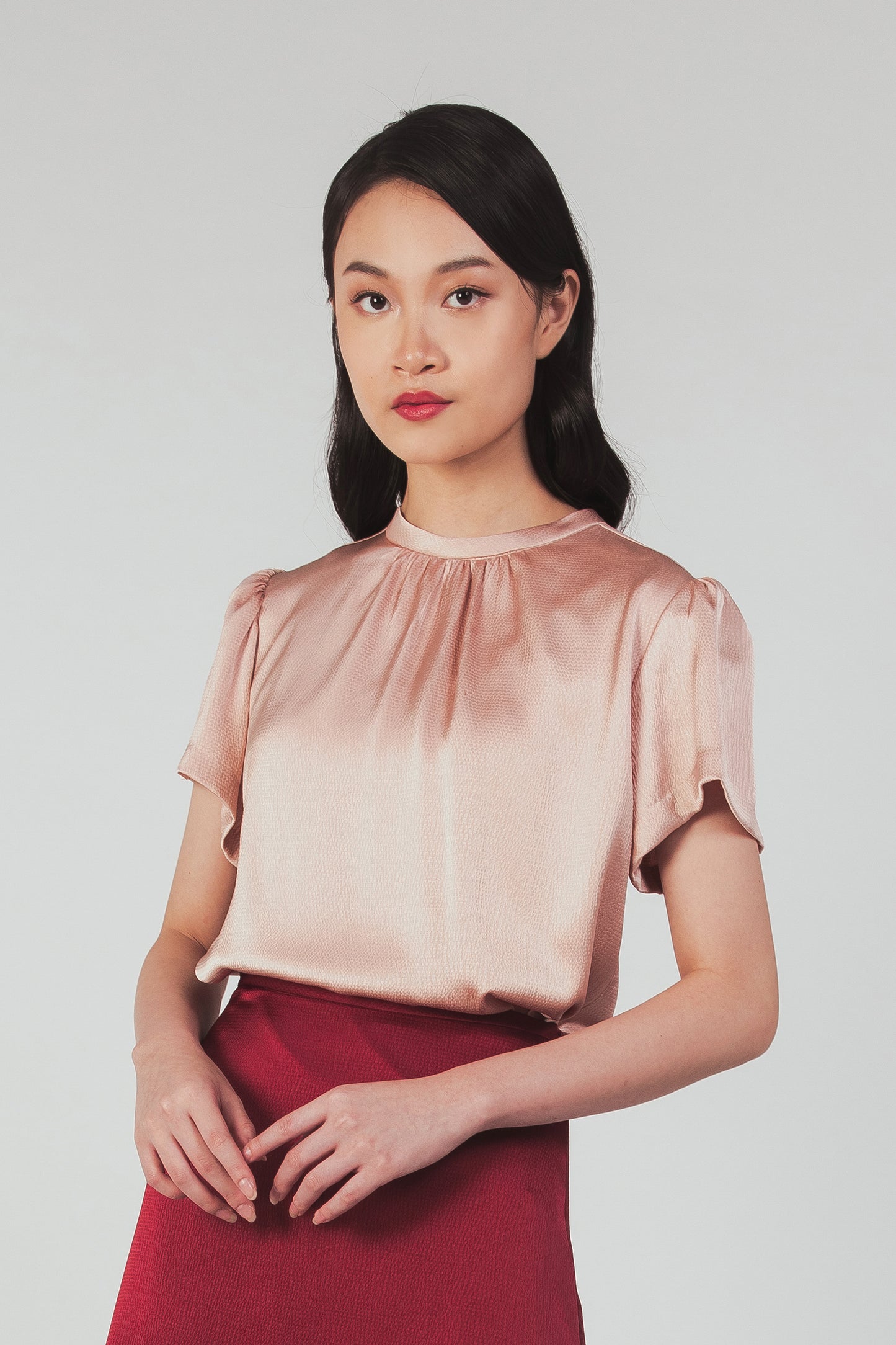 Textured Tie-back Blouse - Blush
