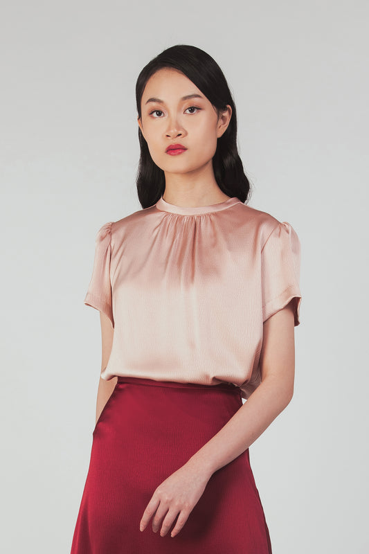 Textured Tie-back Blouse - Blush