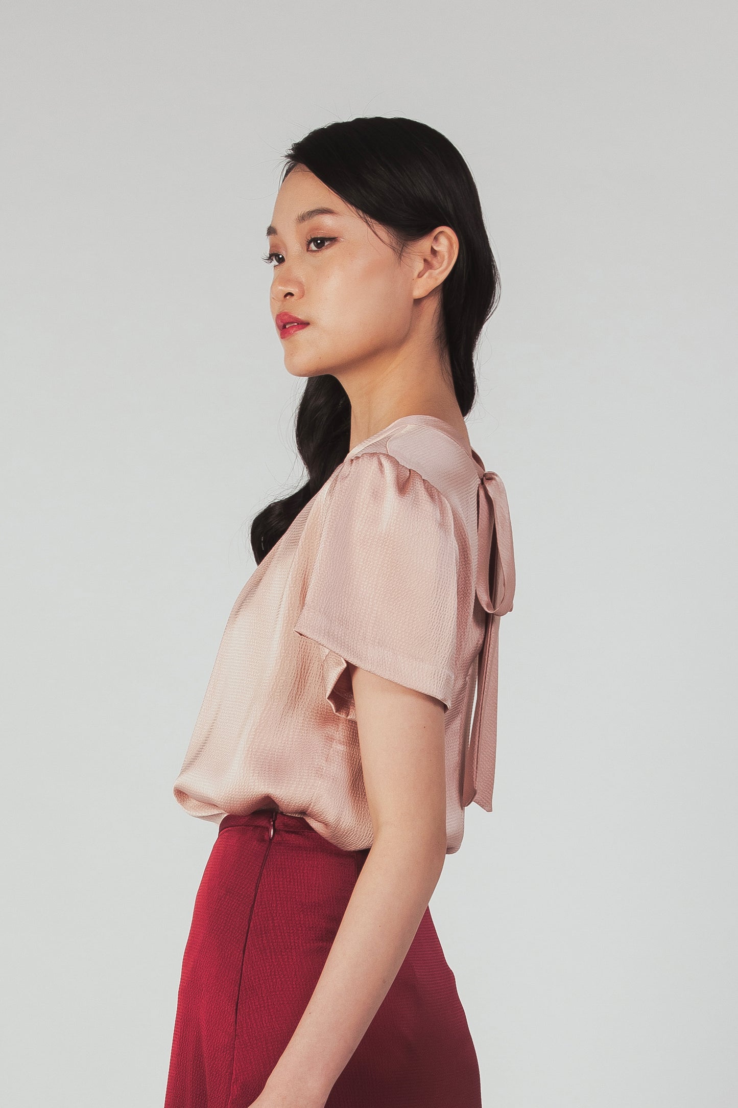 Textured Tie-back Blouse - Blush