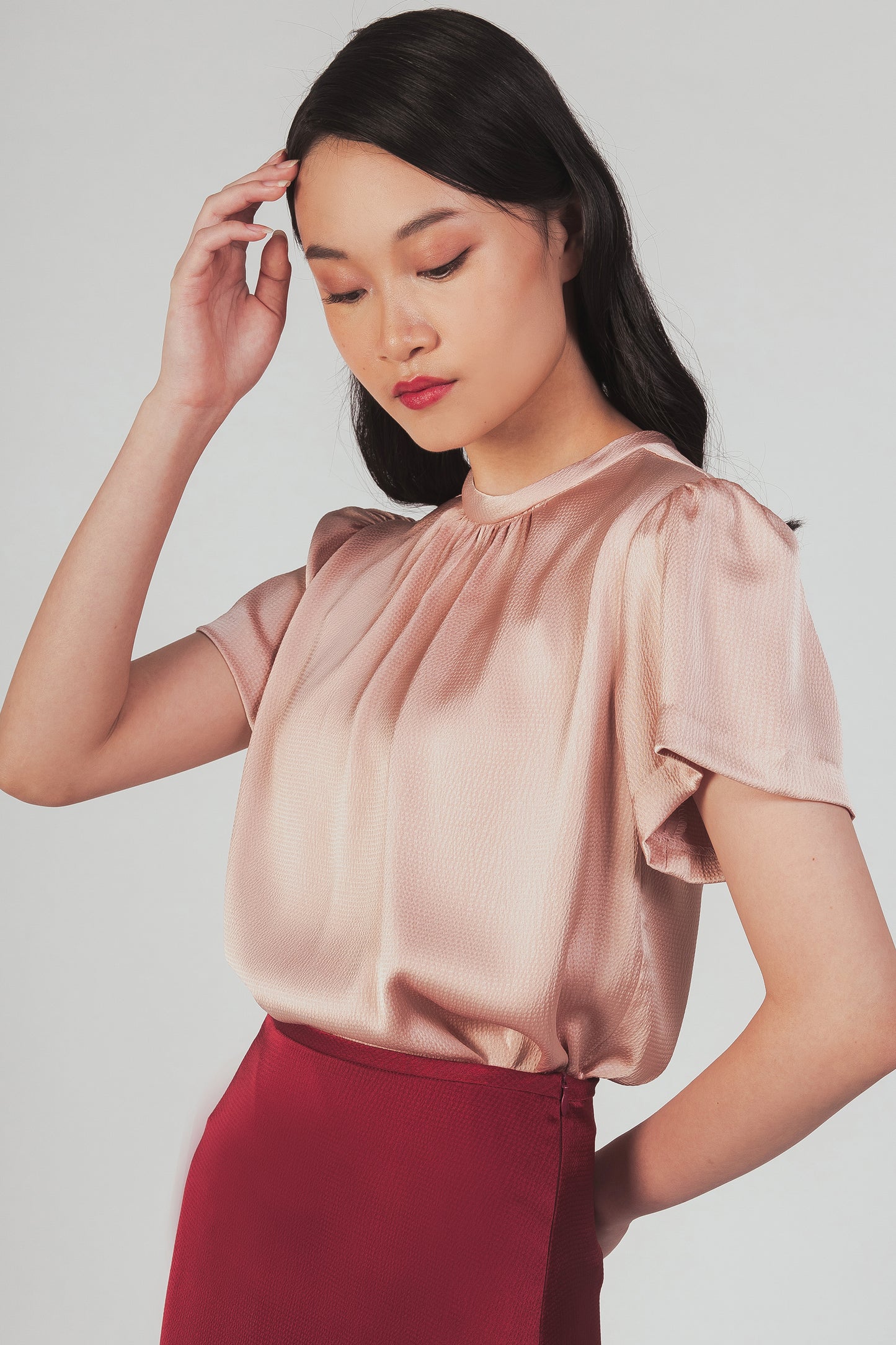 Textured Tie-back Blouse - Blush