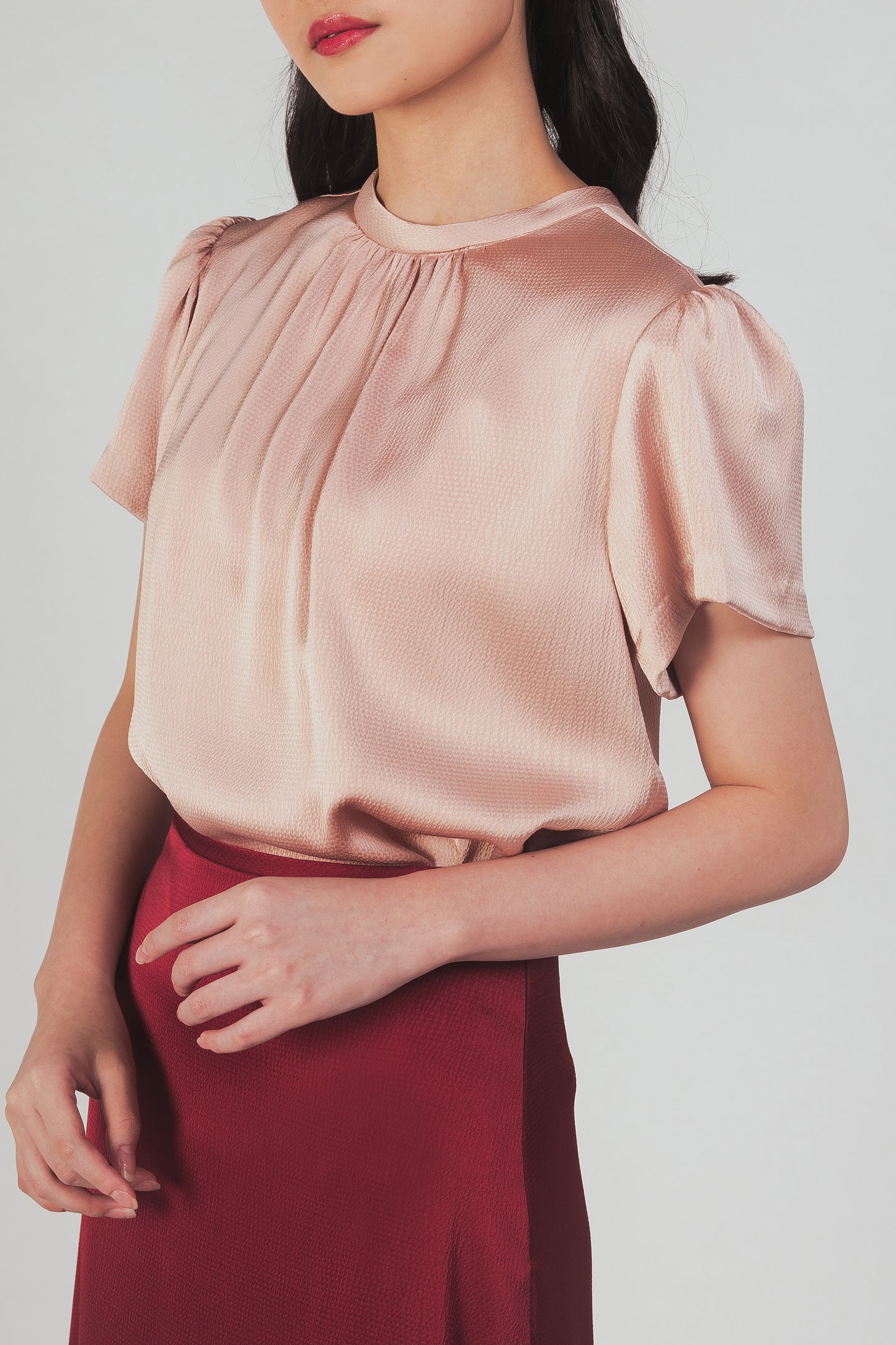 Textured Tie-back Blouse - Blush
