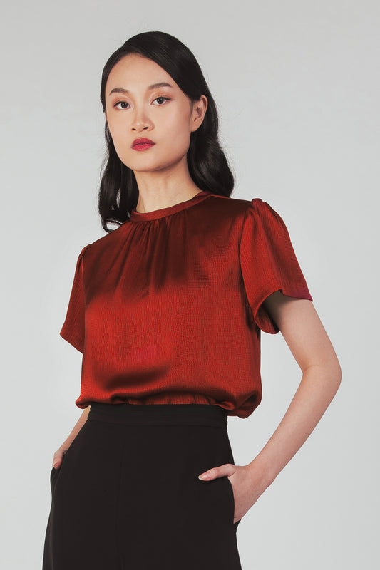 Textured Tie-back Blouse - Garnet