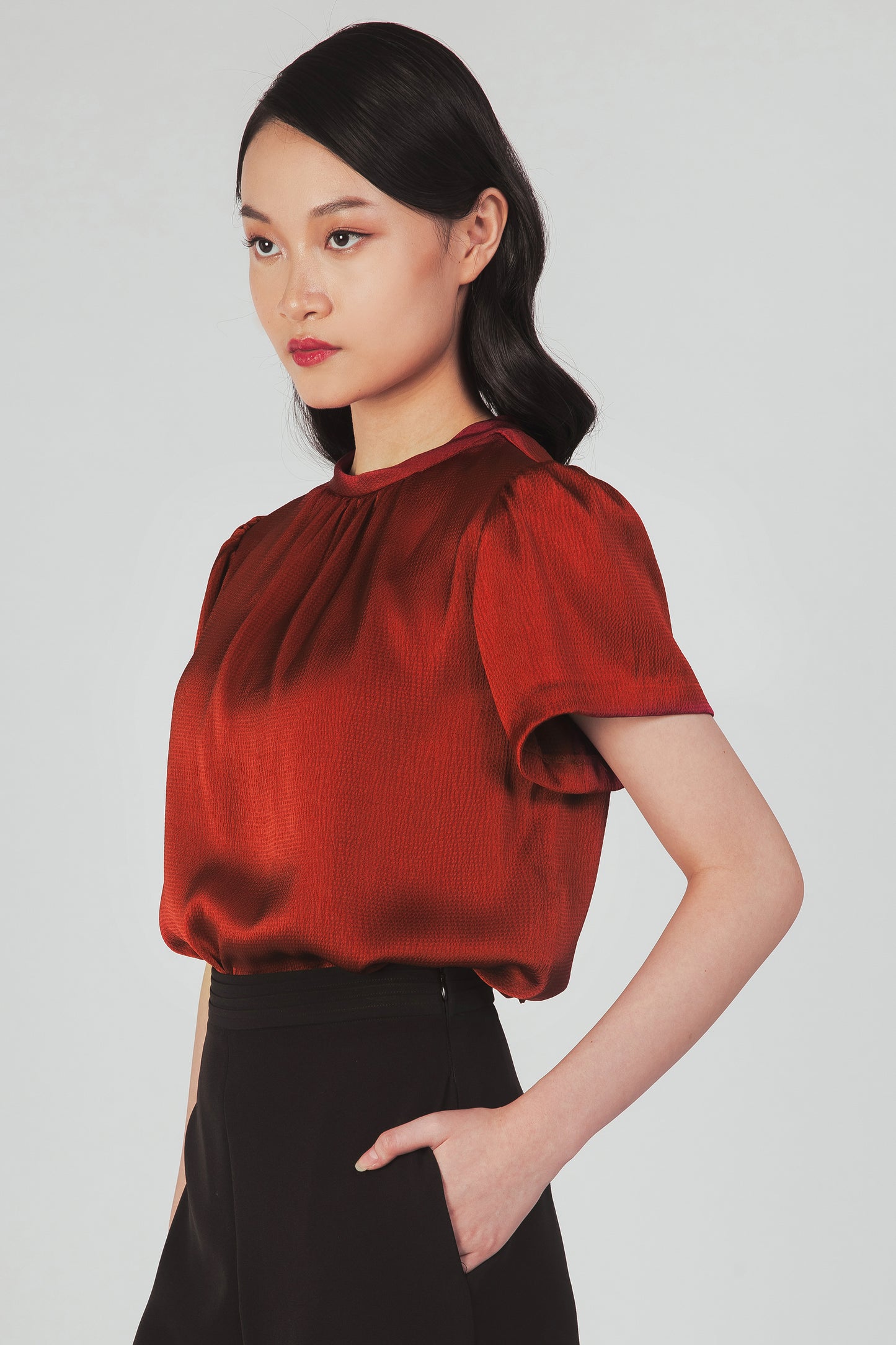 Textured Tie-back Blouse - Garnet