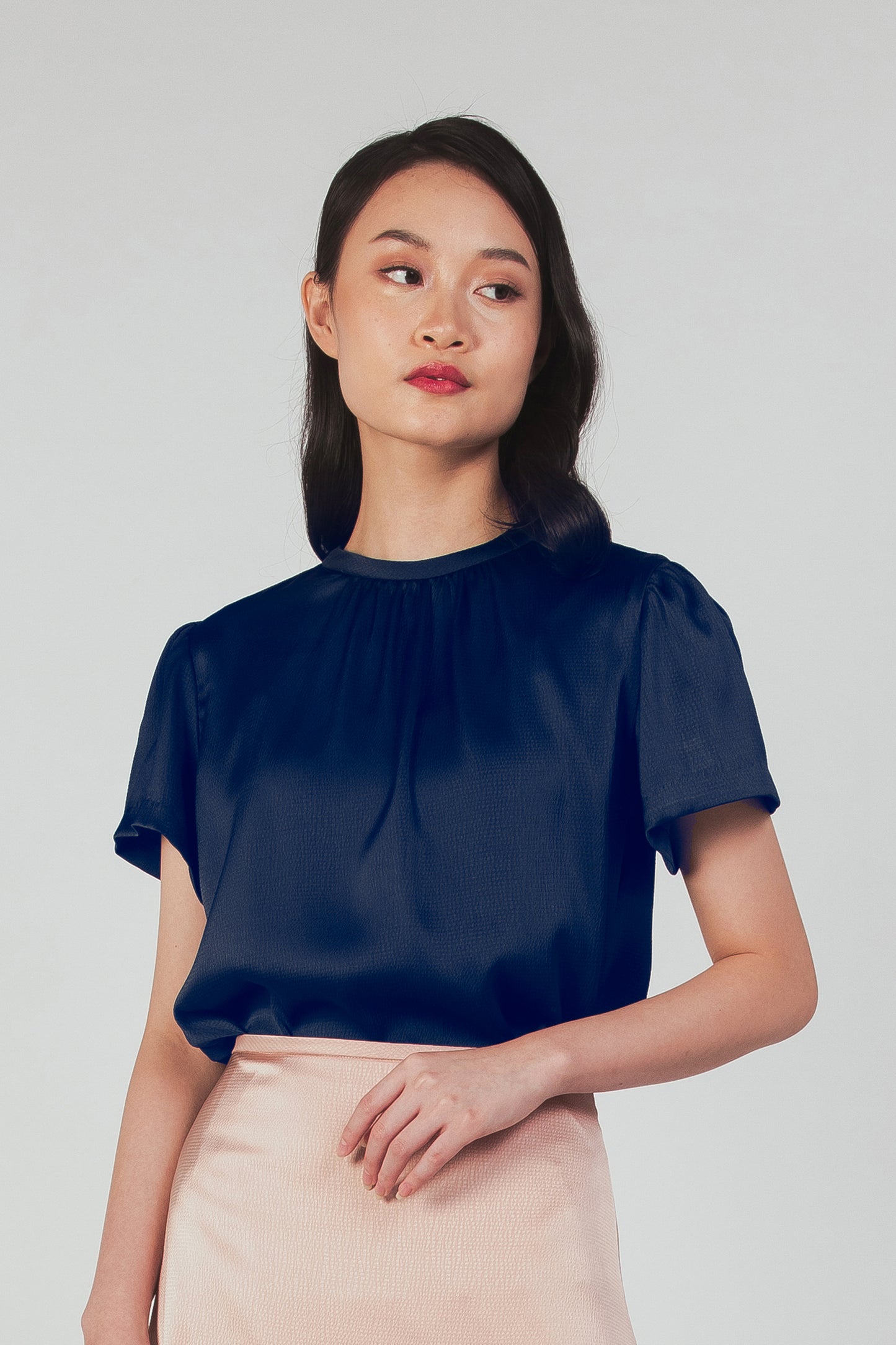 Textured Tie-back Blouse - Navy