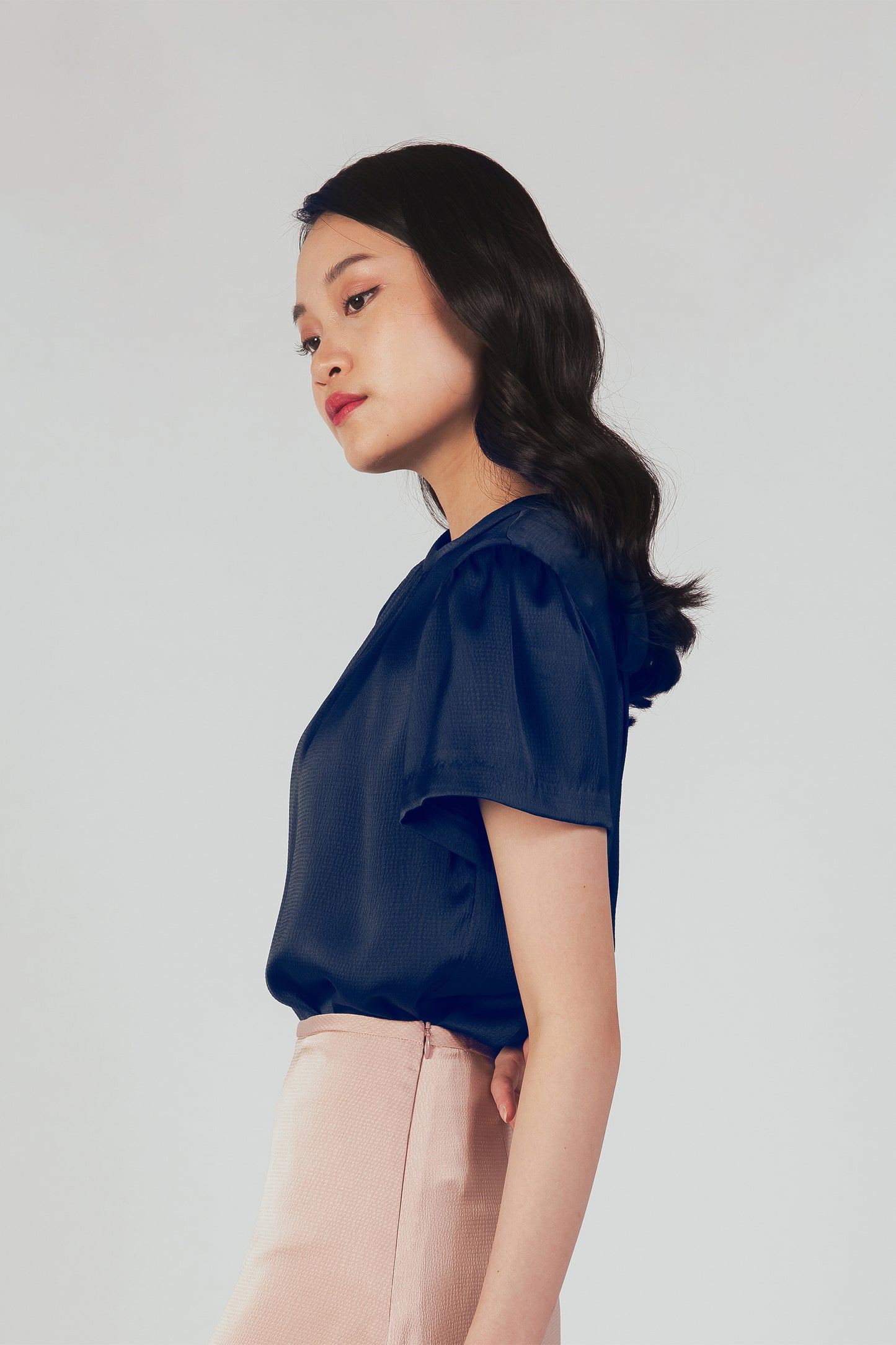 Textured Tie-back Blouse - Navy
