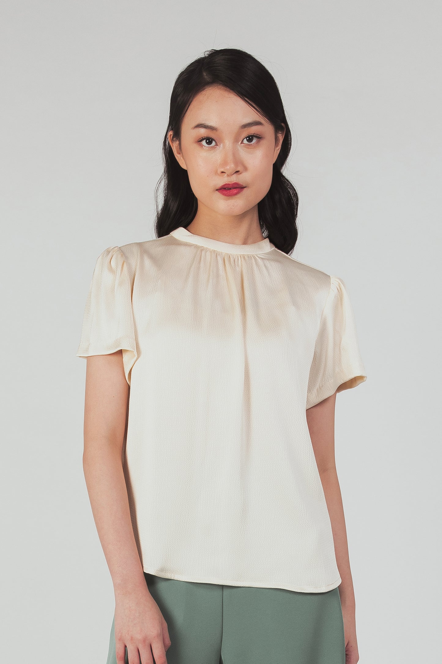 Textured Tie-back Blouse - Pearl