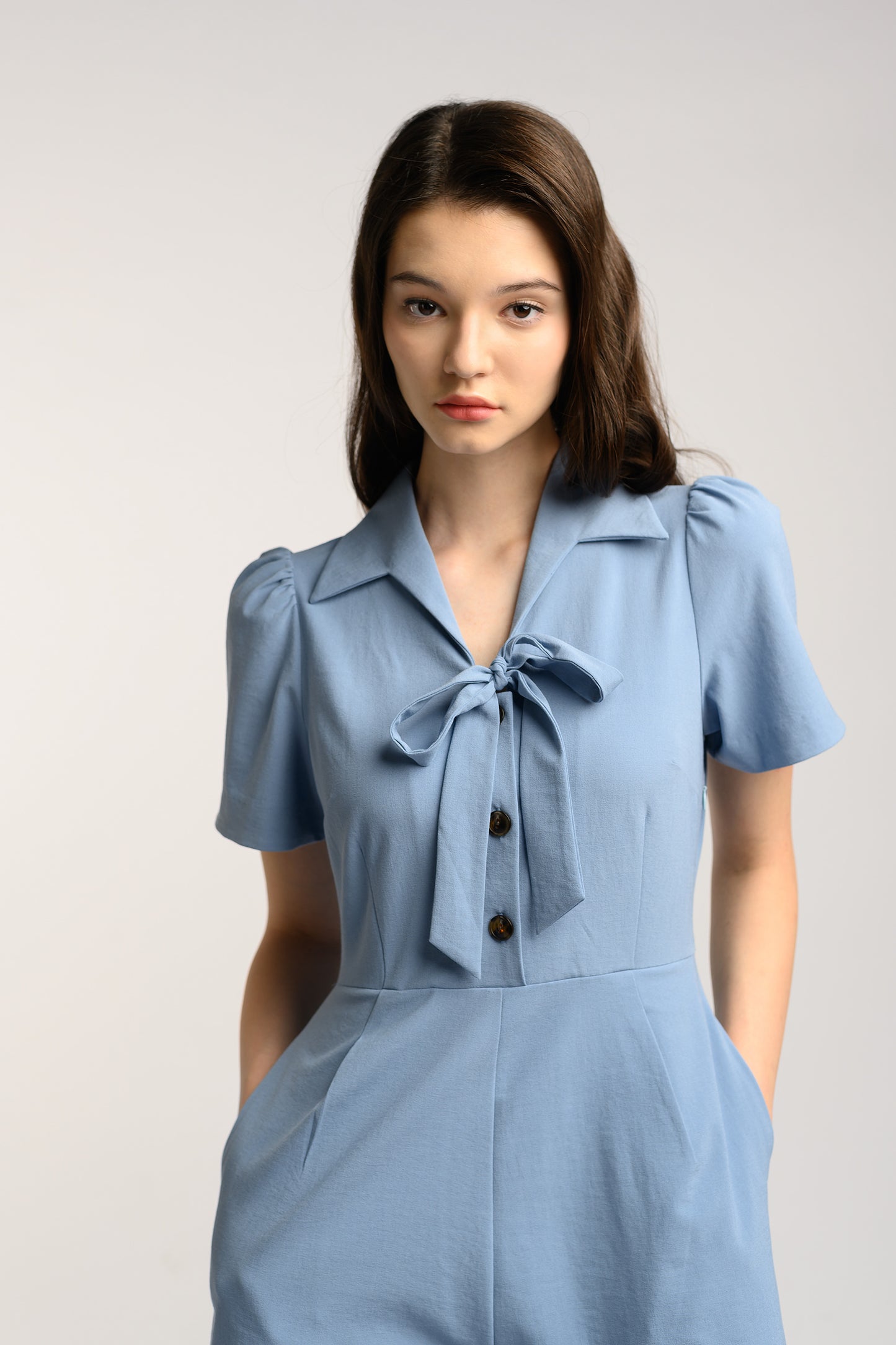 Romper With Ribbon Detail - Cornflower Blue
