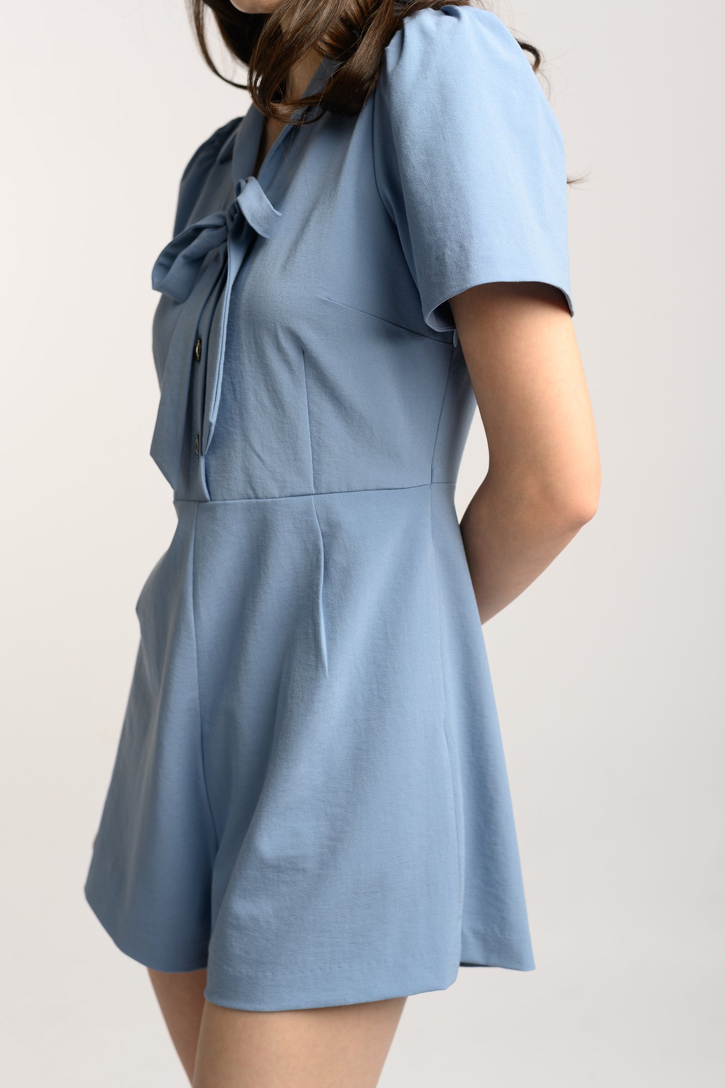 Romper With Ribbon Detail - Cornflower Blue