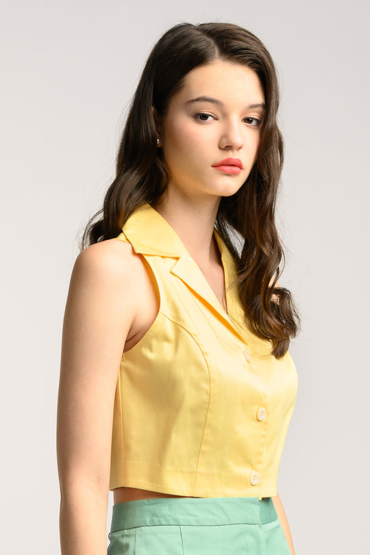 Collared Crop Shirt - Pale Yellow