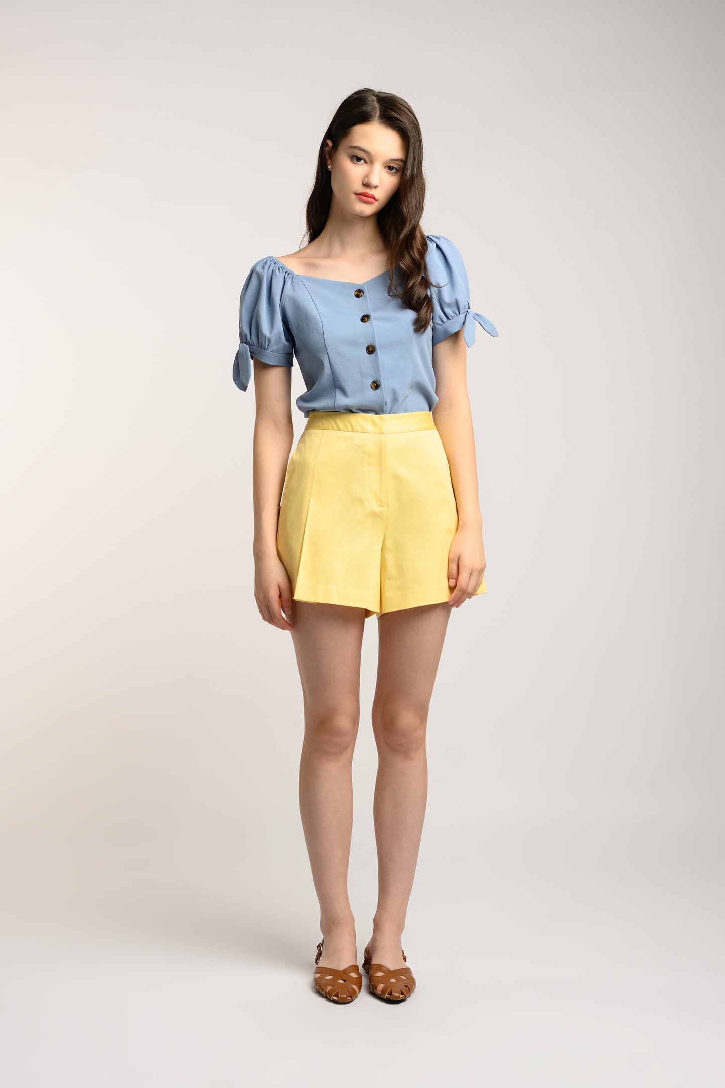 Sweetheart Neckline Blouse - Cornflower Blue