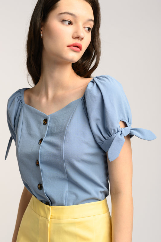 Sweetheart Neckline Blouse - Cornflower Blue
