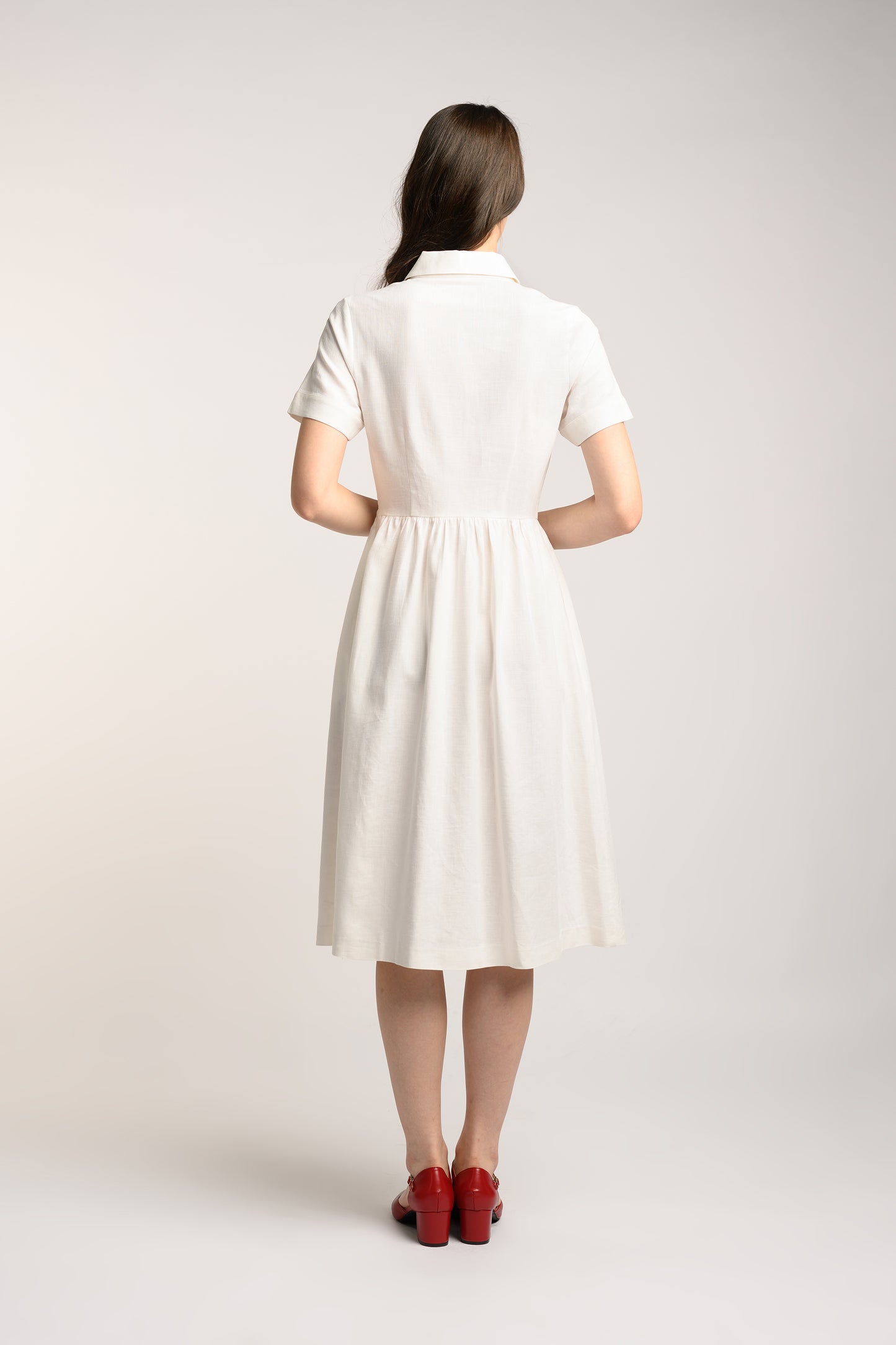 Collared Linen Dress - White