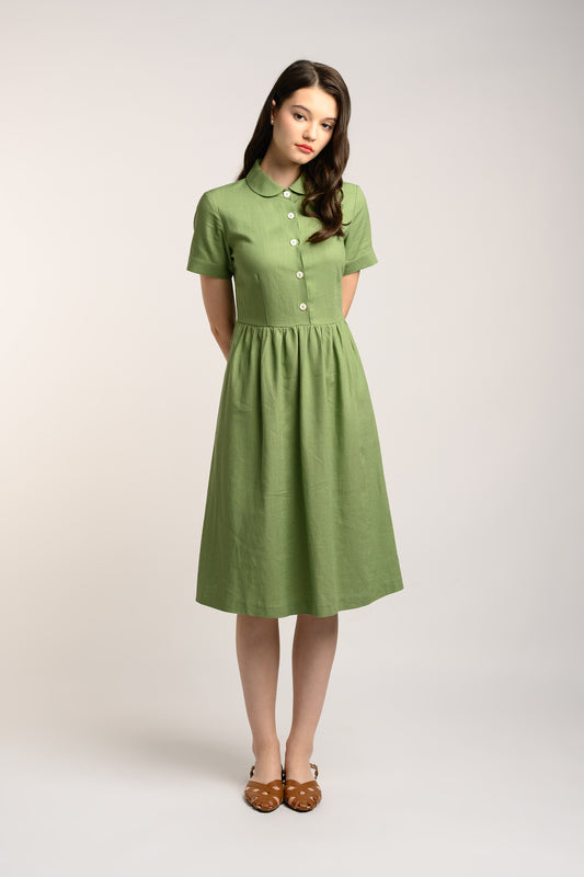 Collared Linen Dress - Fern Green