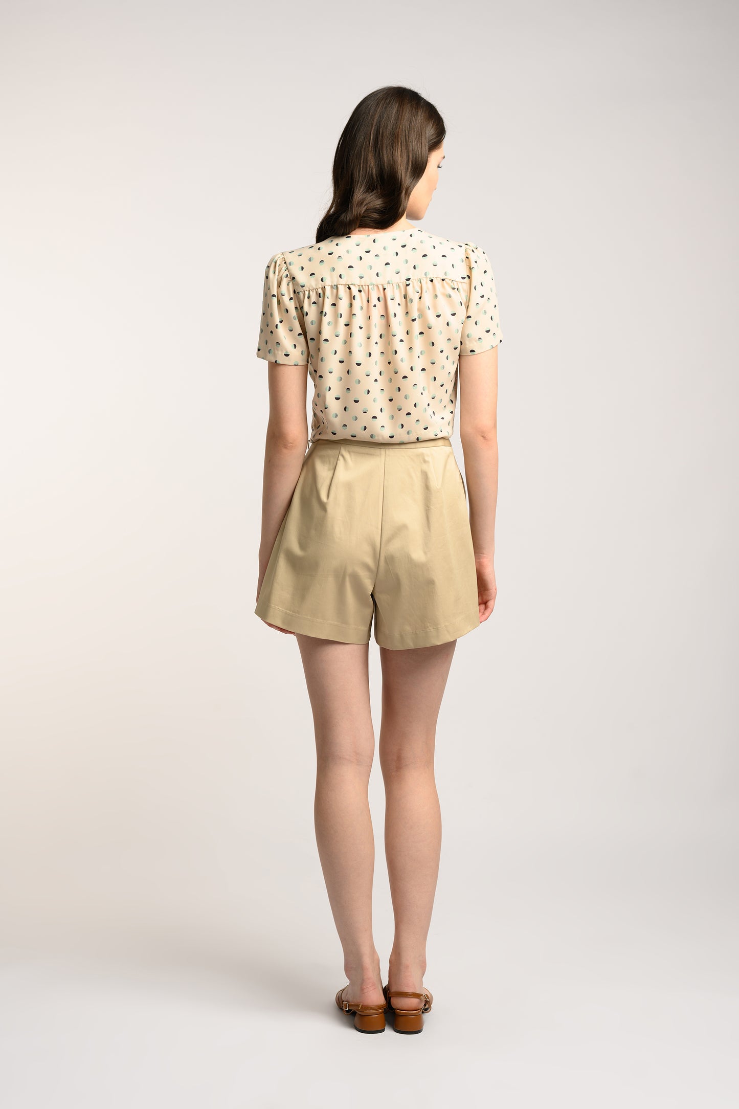 Cotton Pleated High Waist Shorts - Oat