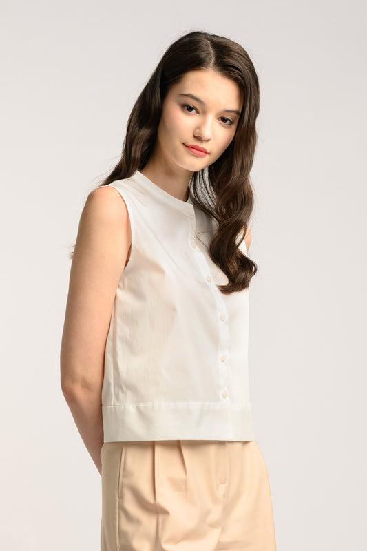 Stand Collar Shirt - White