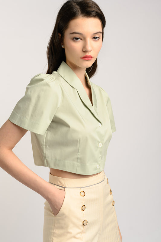 Scallop Crop Top - Sage Green