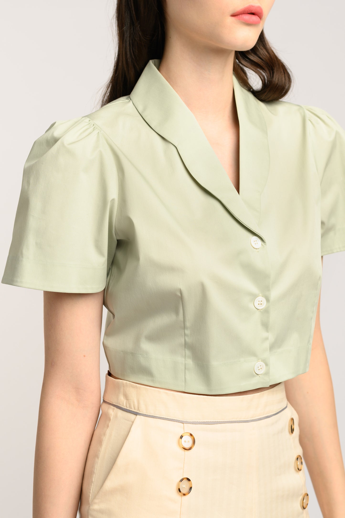 Scallop Crop Top - Sage Green