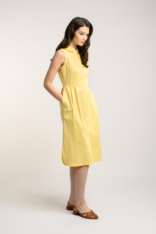 Cotton Midi Dress - Pale Yellow