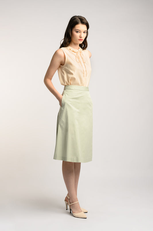 Midi Skirt With Fold Detail - Sage Green