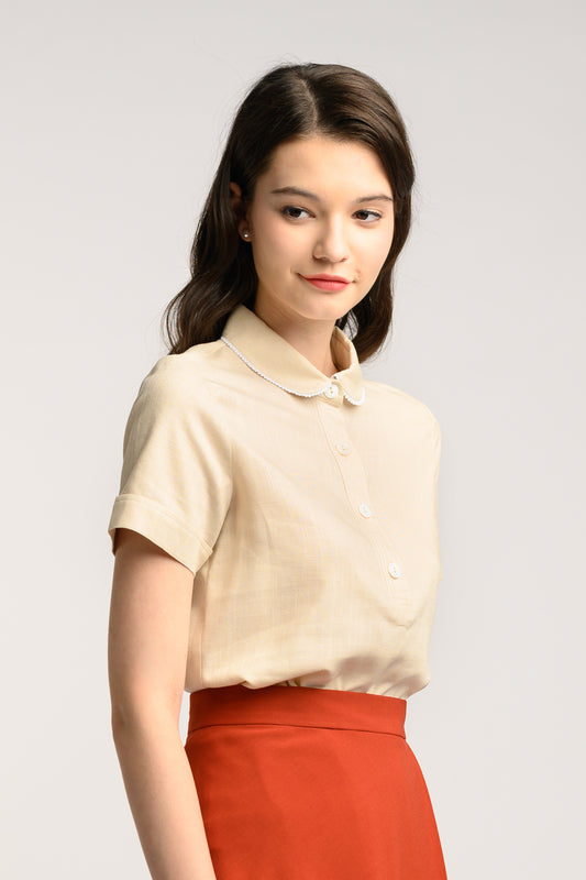 Lace Trim Linen Blouse - Ecru