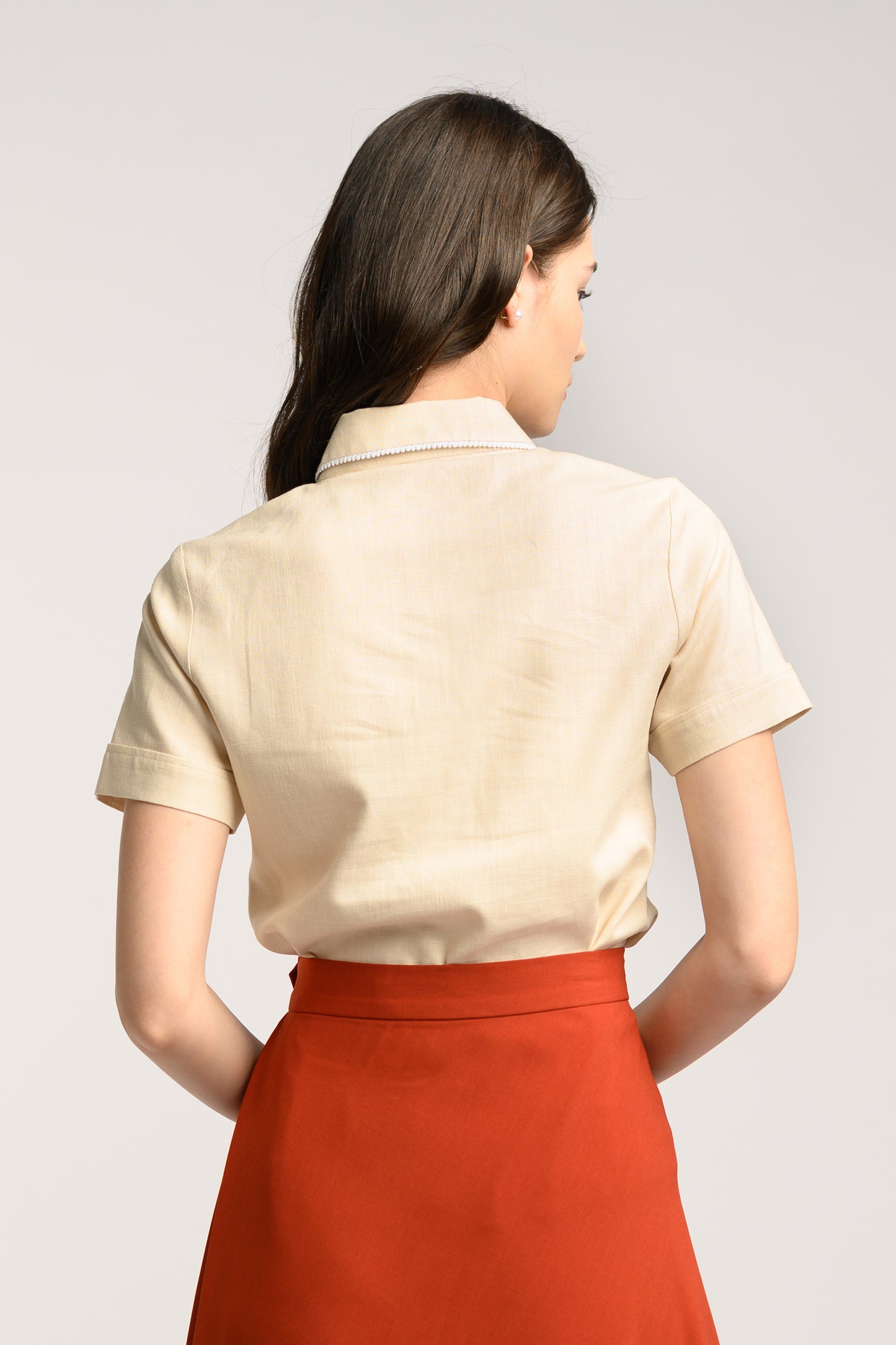 Lace Trim Linen Blouse - Ecru