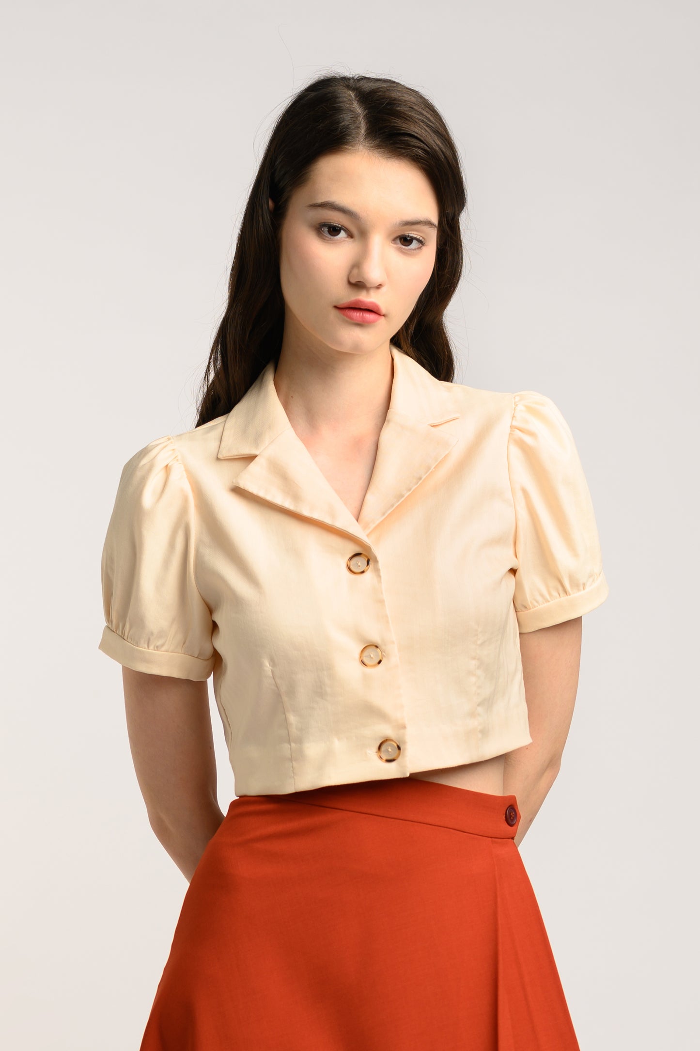 Camp Collar Crop Top - Beige