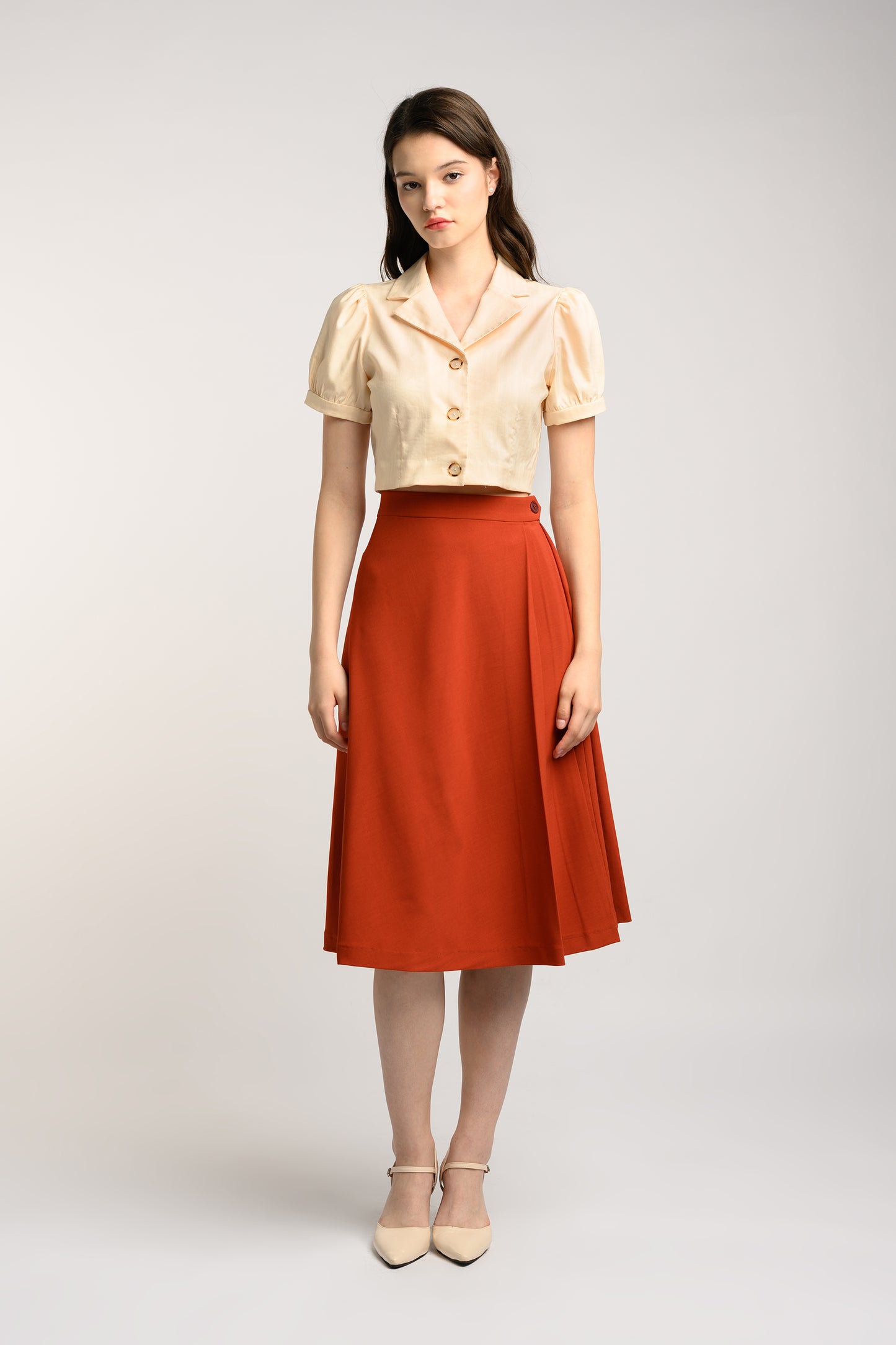 Camp Collar Crop Top - Beige