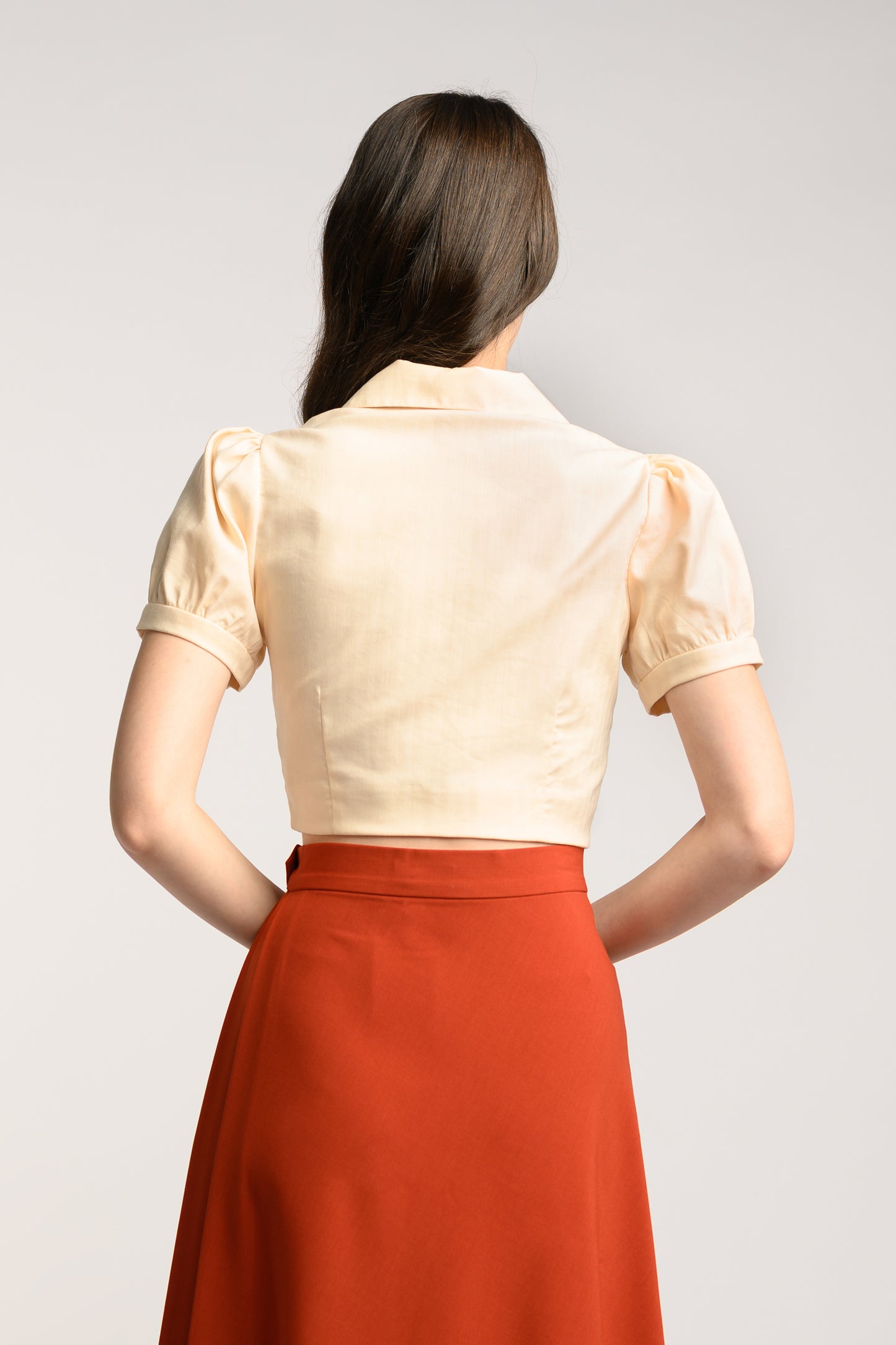 Camp Collar Crop Top - Beige