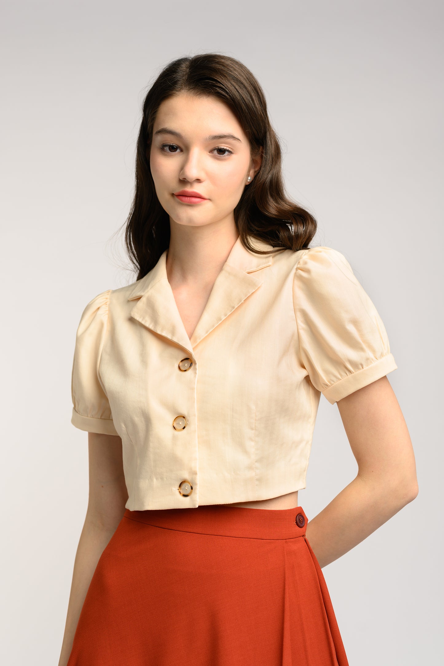 Camp Collar Crop Top - Beige