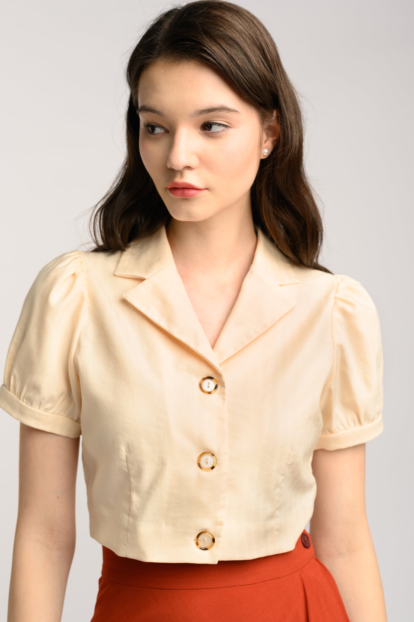 Camp Collar Crop Top - Beige