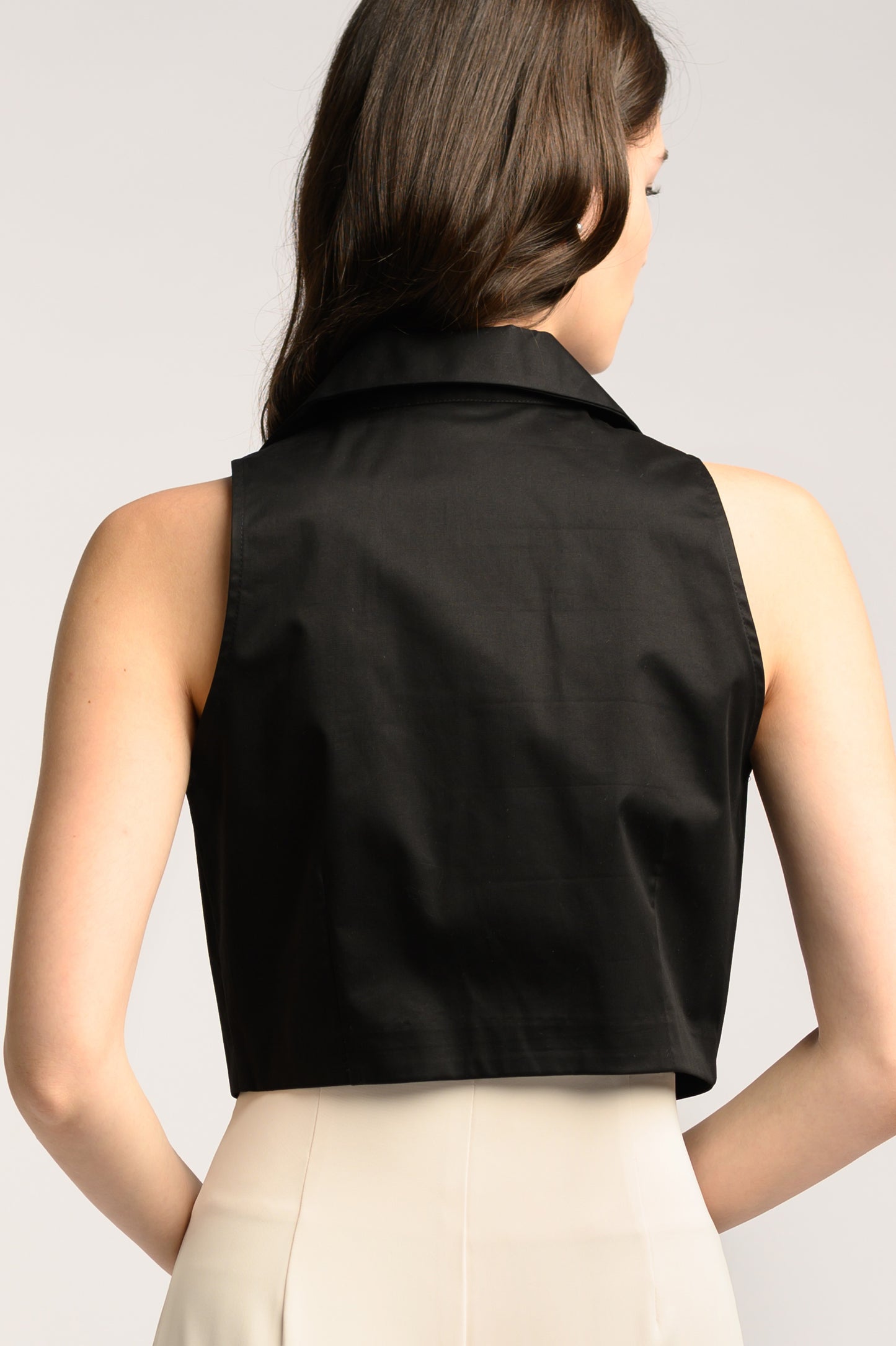 Collared Crop Shirt - Black