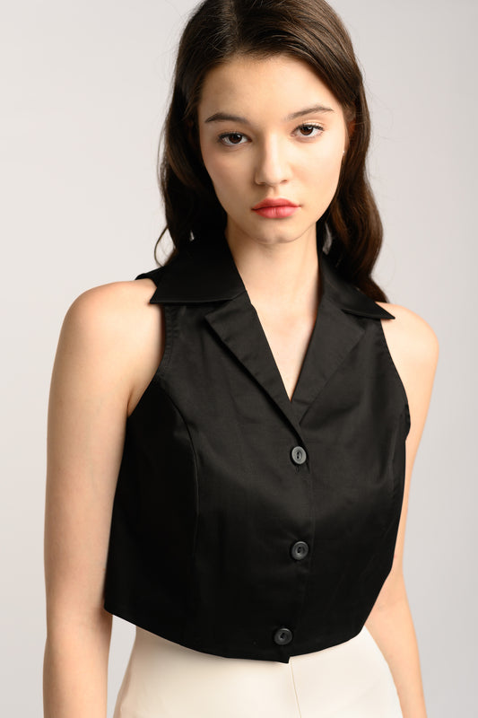 Collared Crop Shirt - Black