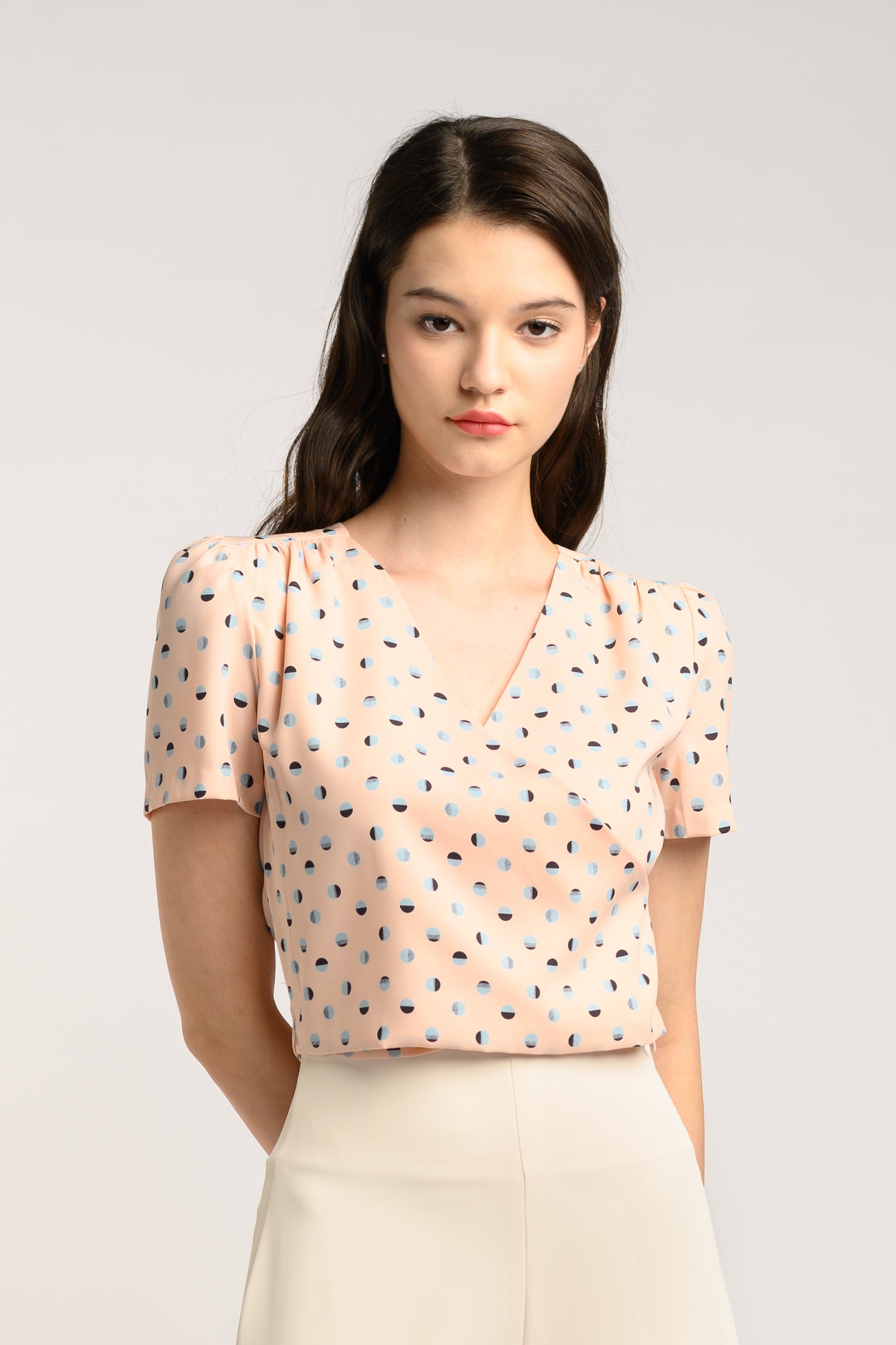 Faux Wrap Blouse - Peach