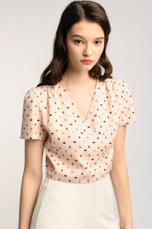 Faux Wrap Blouse - Peach