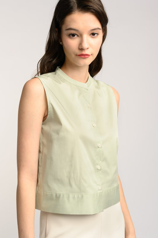 Stand Collar Shirt - Sage Green