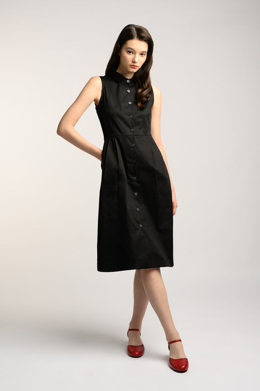 Cotton Midi Dress - Black