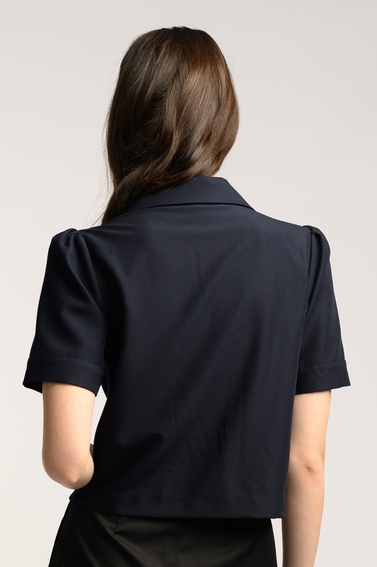 Crop Buttoned Top - Navy
