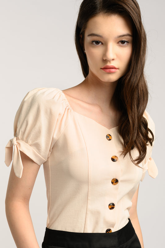 Sweetheart Neckline Blouse - Cream