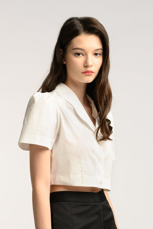 Scallop Crop Top - White