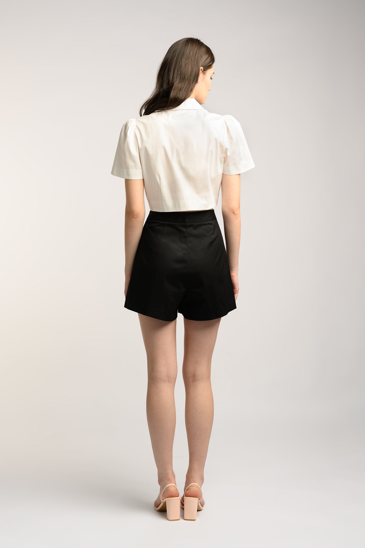 Cotton Pleated High Waist Shorts - Black