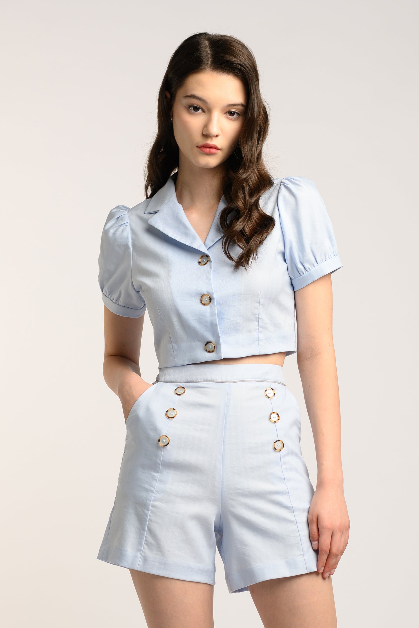 Camp Collar Crop Top - Frost Blue