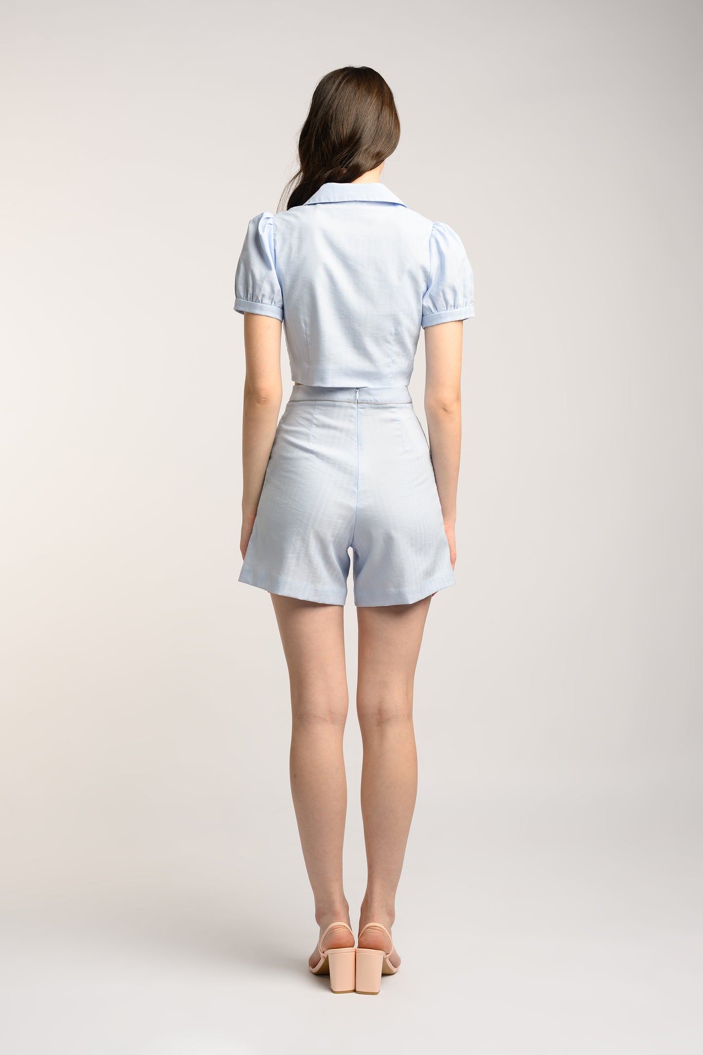 Buttoned High Waist Shorts - Frost Blue