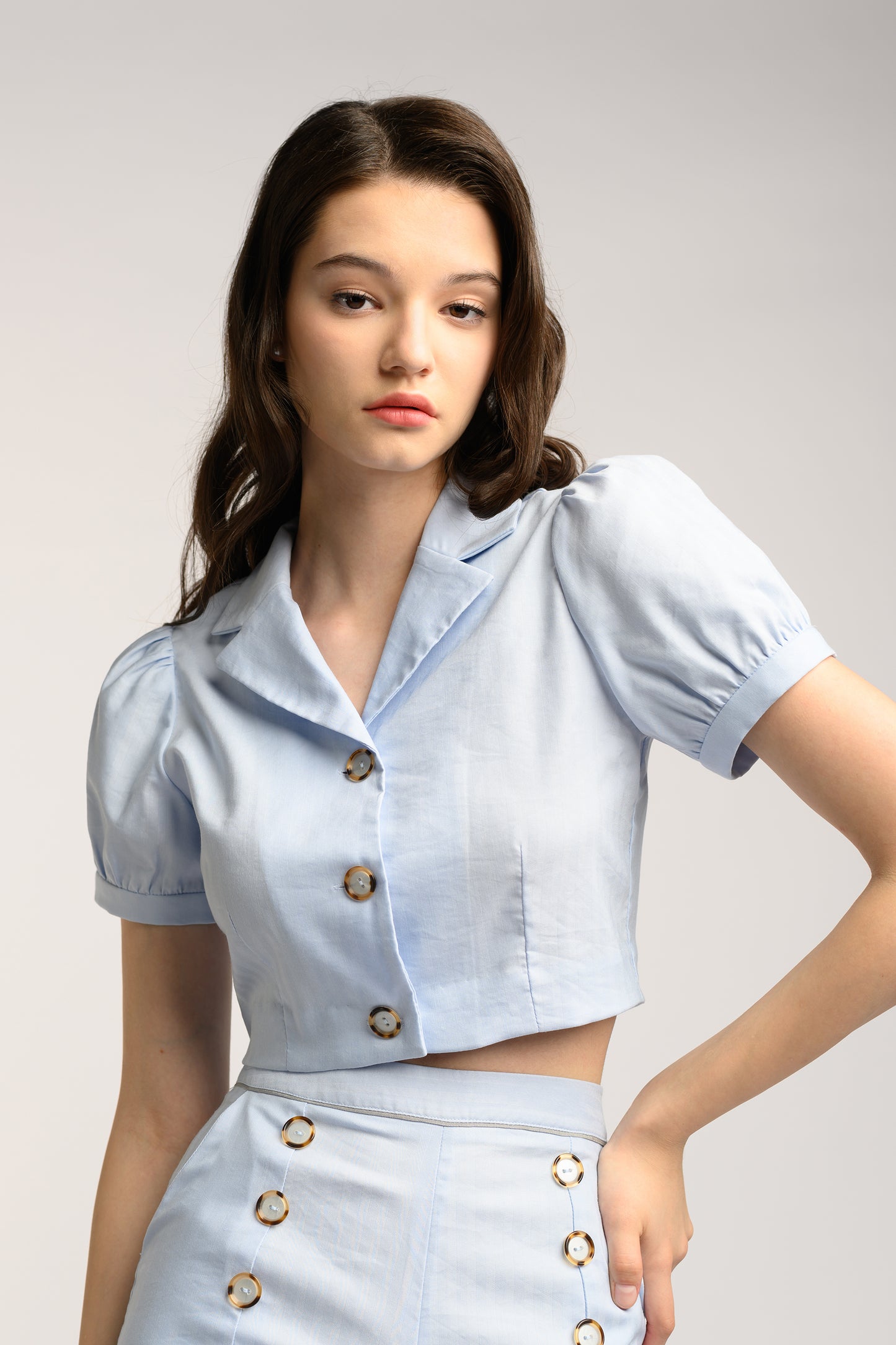 Camp Collar Crop Top - Frost Blue