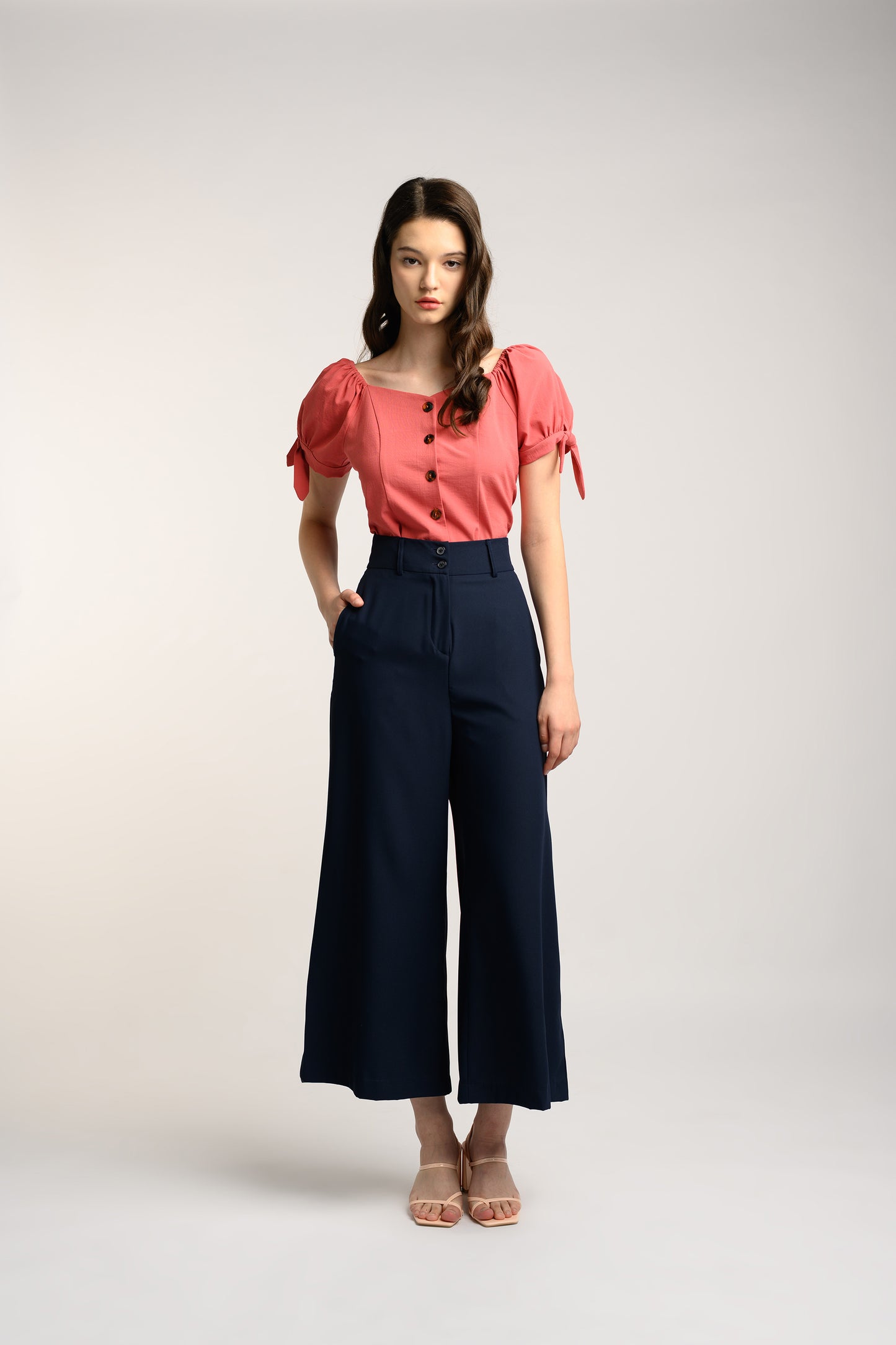 Sweetheart Neckline Blouse - Deep Coral