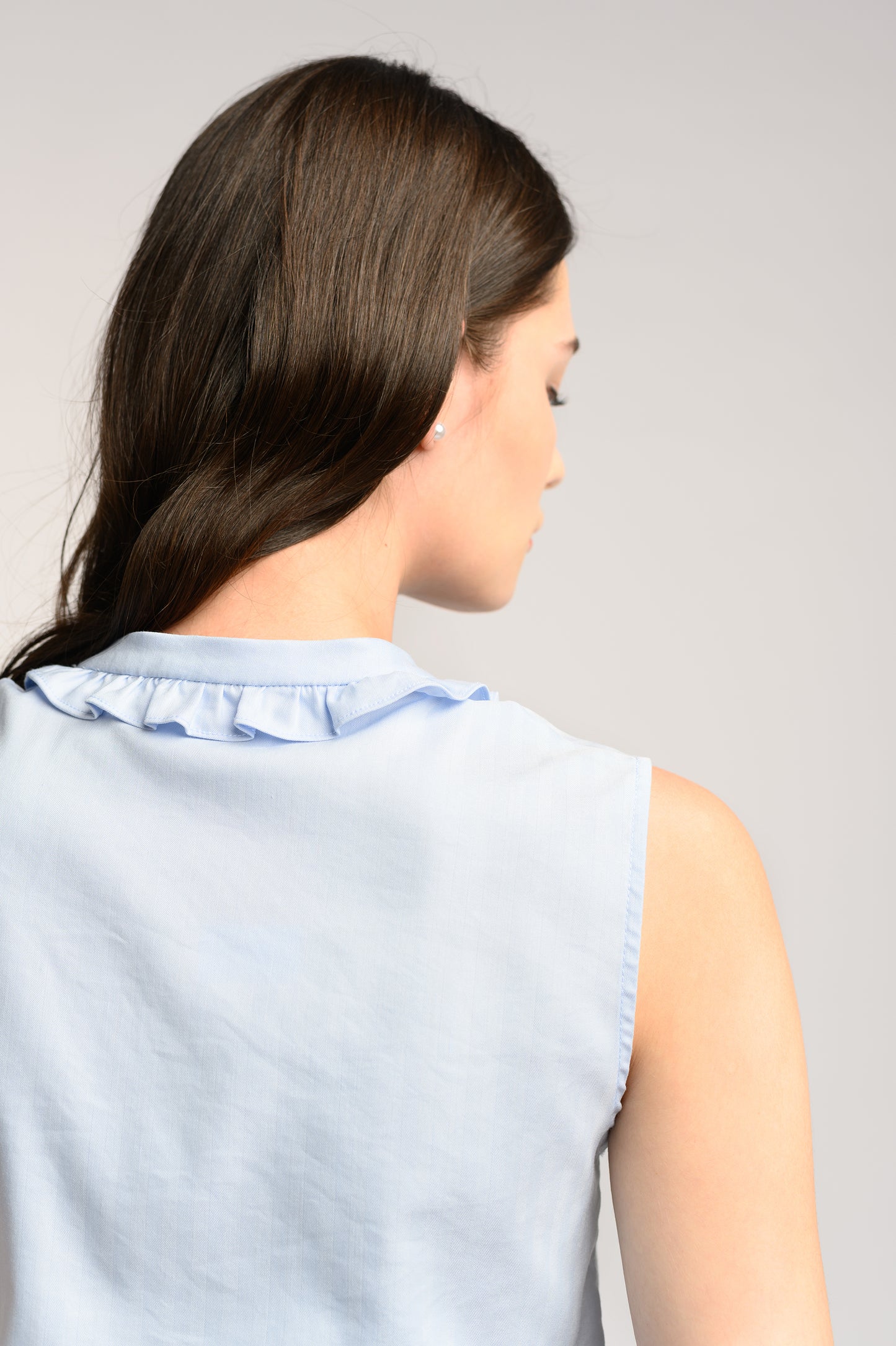 Blouse With Frill Trim Collar - Frost Blue