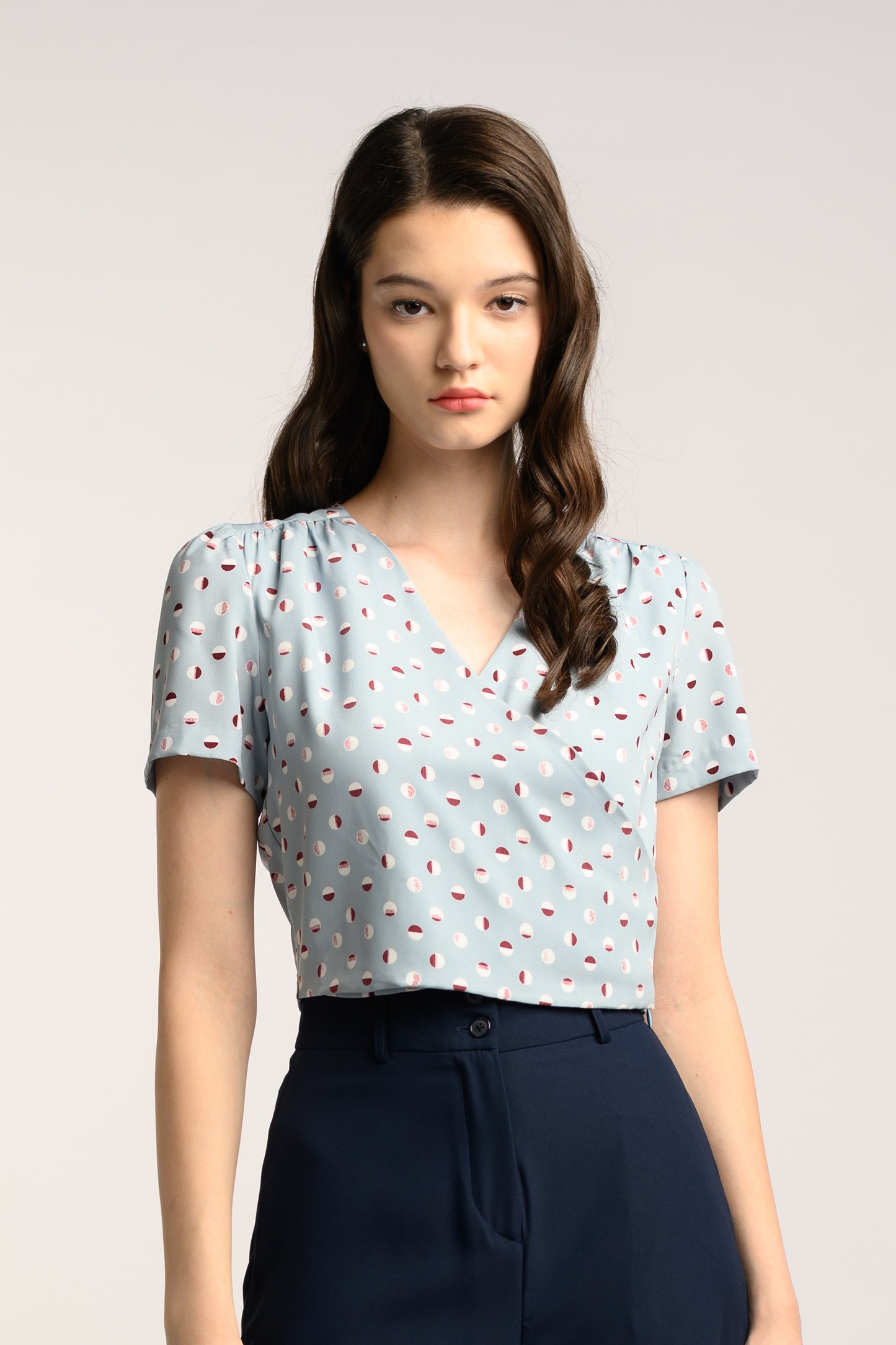 Faux Wrap Blouse - Blue