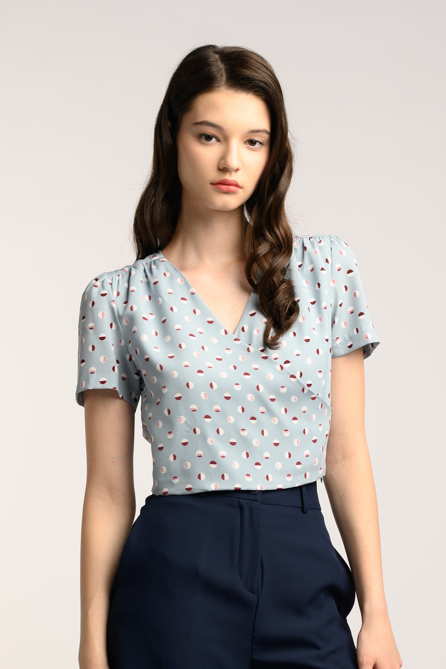 Faux Wrap Blouse - Blue