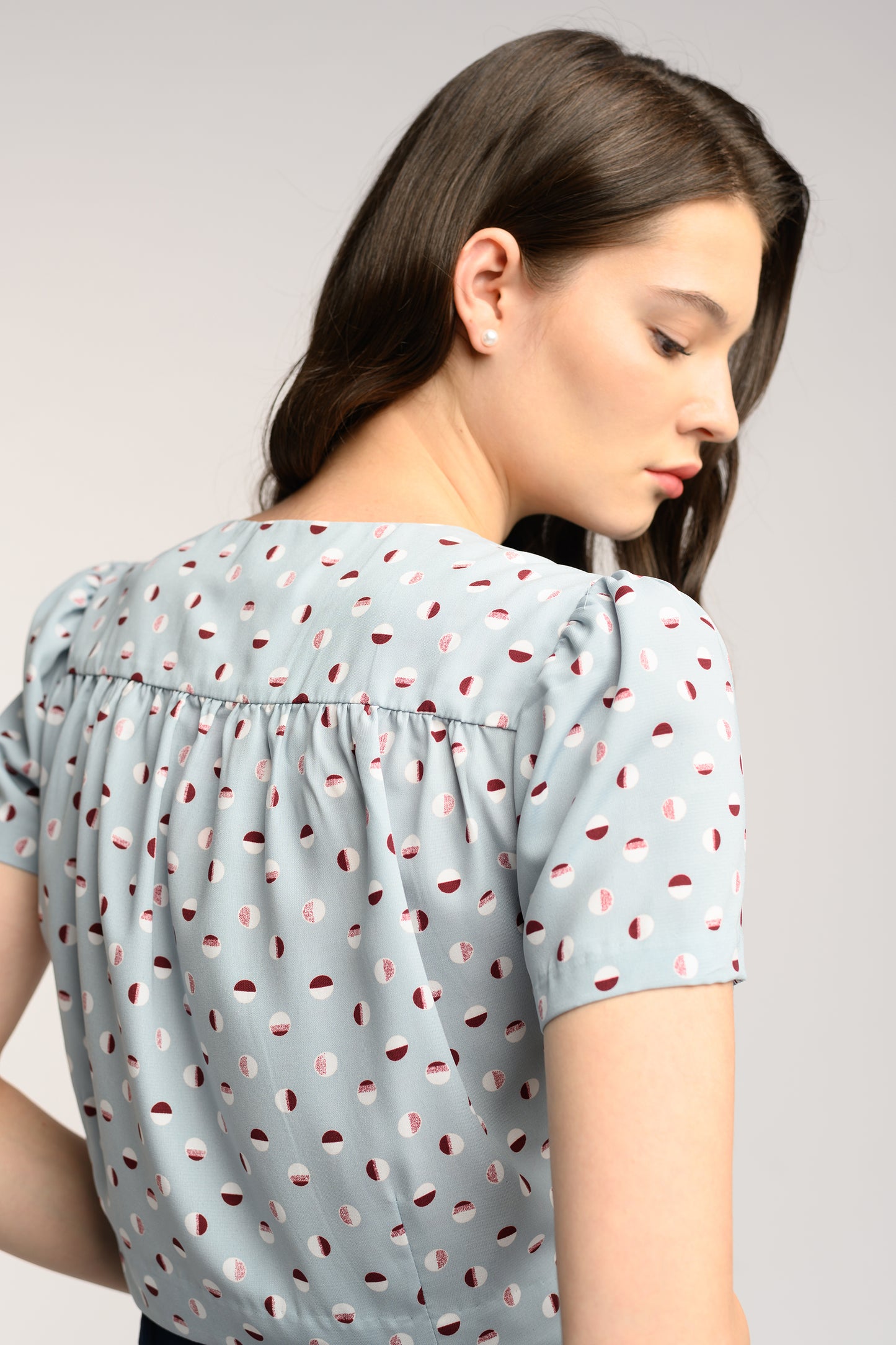 Faux Wrap Blouse - Blue