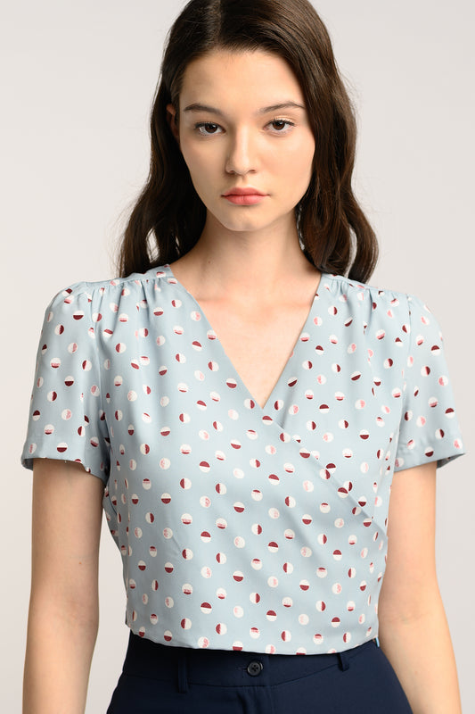 Faux Wrap Blouse - Blue